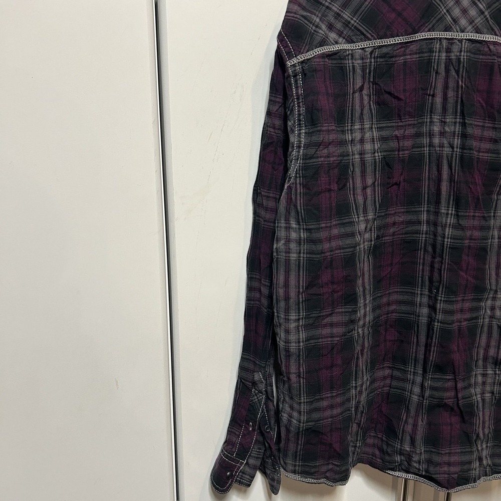 Route 66 Mens Purple Black Plaid Long Sleeve Button Down Shirt Large Western - Picture 10 of 12